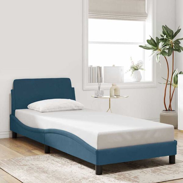 vidaXL Estrutura de cama com cabeceira Dover 90x190 cm veludo azul