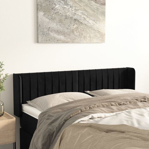 vidaXL Cabeceira de cama c/ abas tecido 147x16x78/88 cm preto