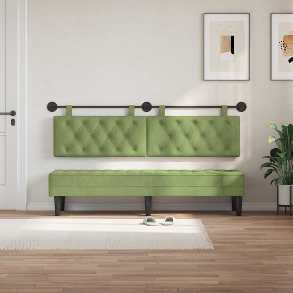 vidaXL Cabeceira Suspensa Verde Claro 190 x 55 x 7 cm Veludo