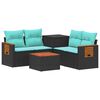 vidaXL Conjunto de Sof&aacute;s 6 unid. Preto e Azul Rattan Poli&eacute;ster e A&ccedil;o