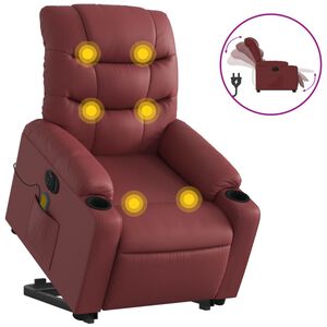 vidaXL Poltrona reclin. elevat&oacute;ria el&eacute;trica couro artif vermelho-tinto