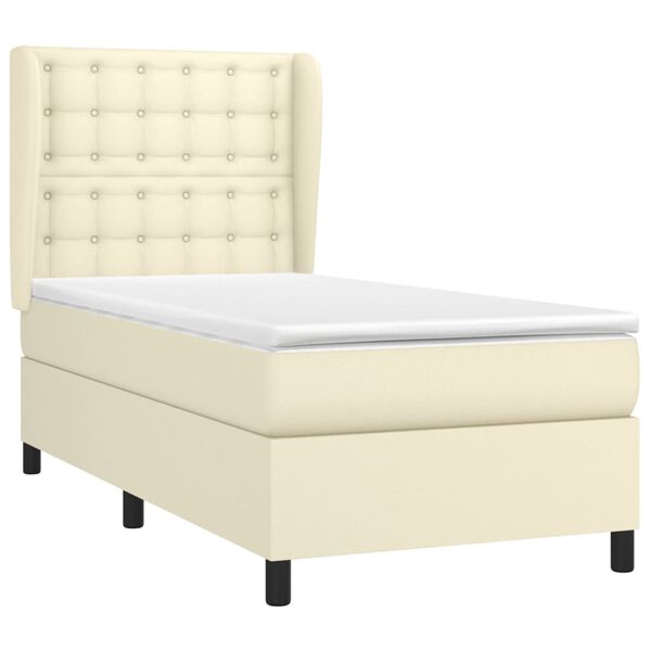 vidaXL Cama com molas/colch&atilde;o 90x200 cm couro artificial cor creme
