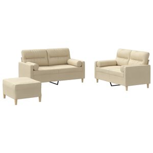 vidaXL 3 pcs conjunto de sof&aacute;s com almofadas tecido cor creme