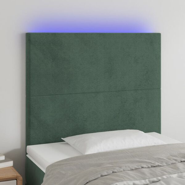 vidaXL Cabeceira de cama c/ LED veludo 80x5x118/128 cm verde-escuro