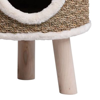 vidaXL Ninho para gatos c/ pernas de madeira 41 cm ervas marinhas