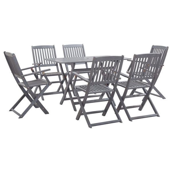 vidaXL 7 pcs conjunto de jantar jardim madeira ac&aacute;cia maci&ccedil;a cinzento