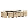 vidaXL 15 pcs conjunto de jantar p/ jardim com almofad&otilde;es vime PE bege