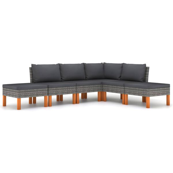 vidaXL 6 pcs conjunto lounge de jardim c/ almofad&otilde;es vime PE cinzento
