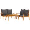 vidaXL 3 pcs conjunto lounge de jardim c/ almofad&otilde;es ac&aacute;cia maci&ccedil;a