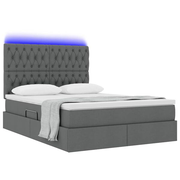 vidaXL Cama com arruma&ccedil;&atilde;o e LED Cinza Escuro 140 x 200 cm Poli&eacute;ster