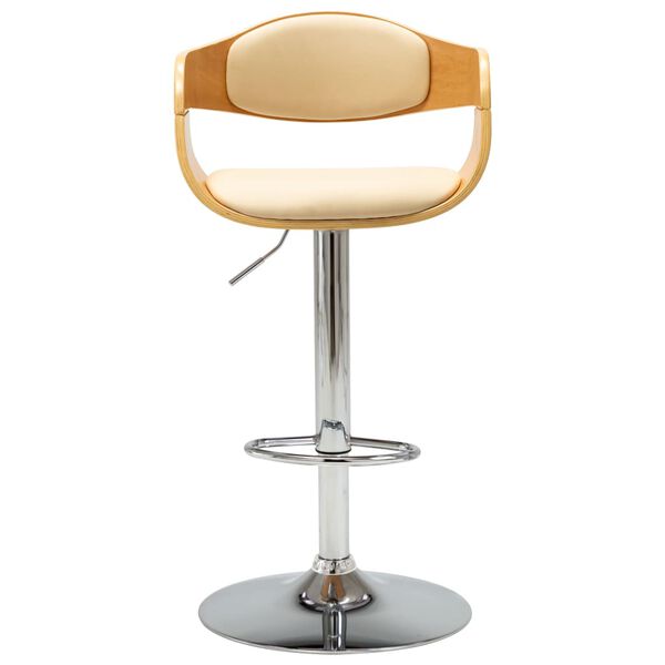 vidaXL Banco de bar madeira curvada e couro artificial cor creme
