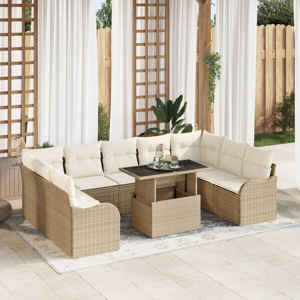 vidaXL Conjunto de Sof&aacute; de Jardim 10 pcs Bege Rattan de Polipropileno