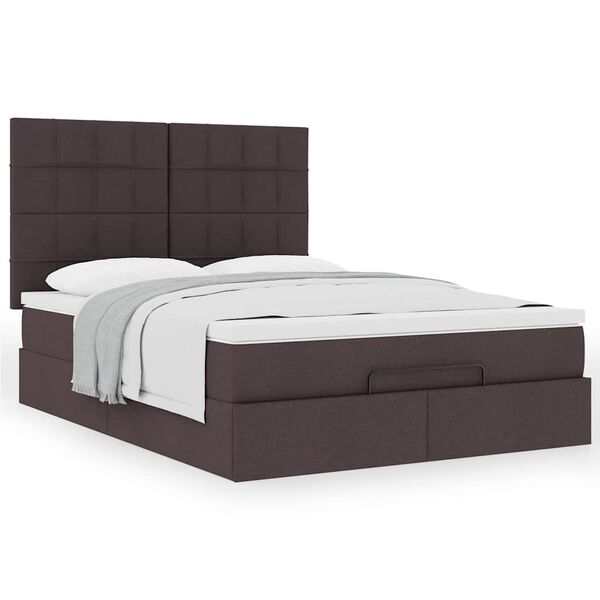 vidaXL Estrutura cama otomana colch&atilde;o 140x190cm tecido castanho escuro