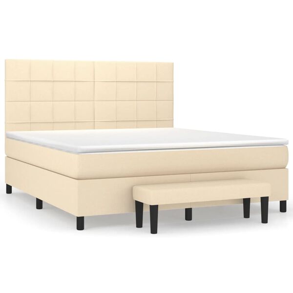 vidaXL Cama com molas/colch&atilde;o 160x200 cm tecido cor creme
