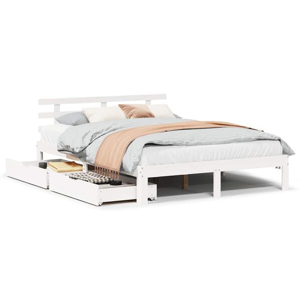 vidaXL Estrutura de cama com gavetas 120x190 cm pinho maci&ccedil;o branco