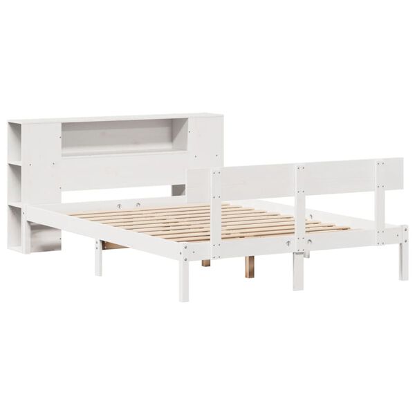 vidaXL Cama com estante sem colch&atilde;o 160x200 cm pinho maci&ccedil;o branco