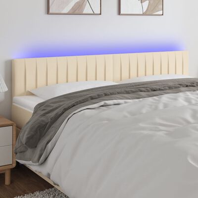 vidaXL Cabeceira de cama c/ luzes LED tecido 160x5x78/88 cm cor creme
