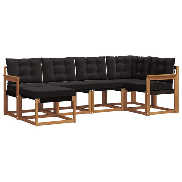 vidaXL Conjunto de Sof&aacute;s para Exterior 6 pcs Natural e Preto