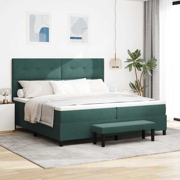 vidaXL Cama Box com colch&atilde;o Verde-escuro 200 x 200 cm Veludo