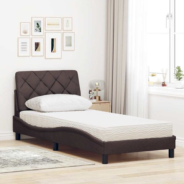 vidaXL Cama com colch&atilde;o 90x200 cm tecido castanho-escuro