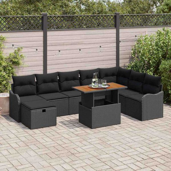 vidaXL Conjunto de Sof&aacute; de Jardim 9 pcs Preto vime PE