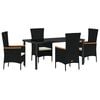 vidaXL Conjunto de Jantar para Jardim 5 pcs Preto A&ccedil;o revestido a p&oacute;