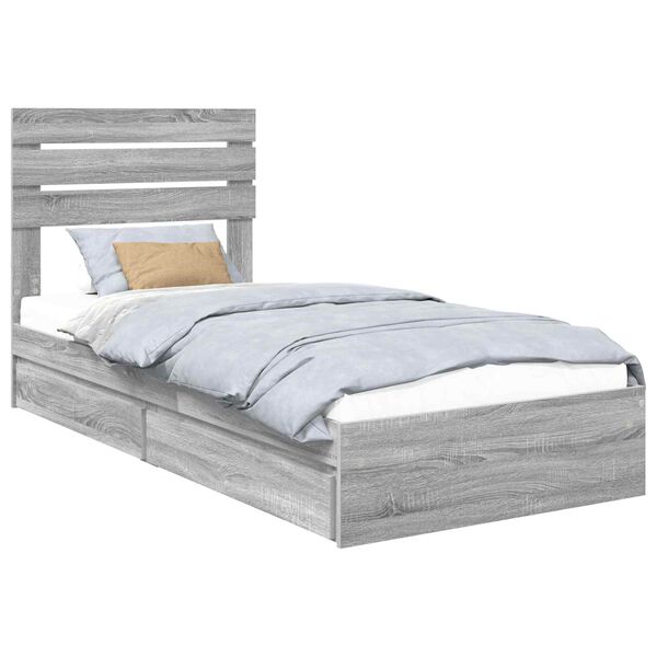 vidaXL Cama com Armazenamento com cabeceira Cinza Sonoma 75 x 190 cm