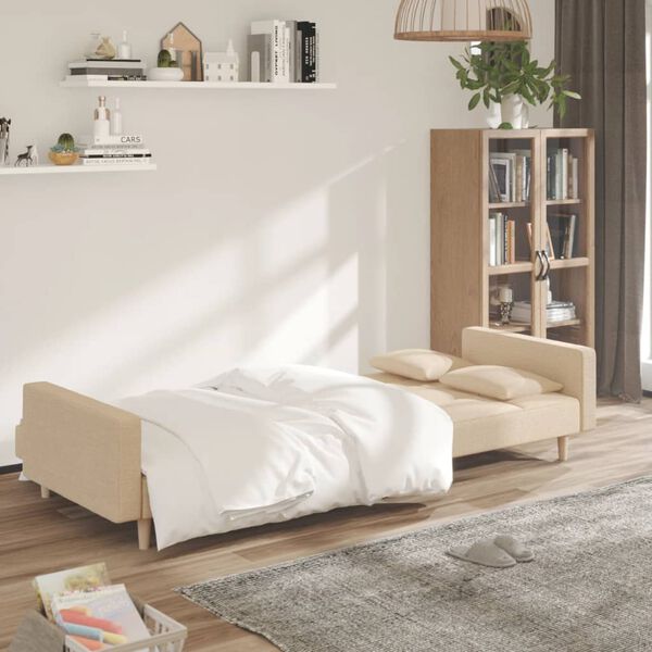 vidaXL Sof&aacute;-cama 2 lugares com duas almofadas tecido cor creme