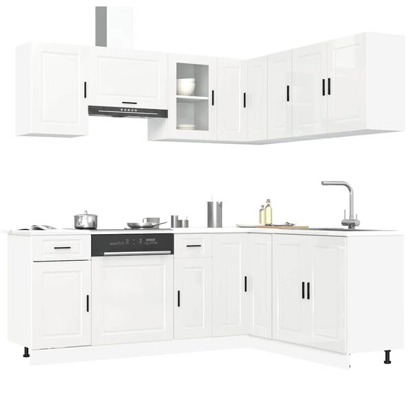 vidaXL 11 pe&ccedil;as arm&aacute;rio de cozinha conjunto Porto brilho branco