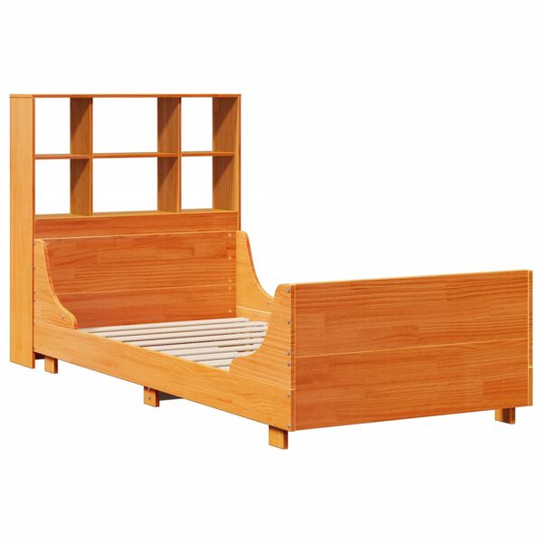 vidaXL Cama com estante sem colch&atilde;o 90x200 cm madeira maci&ccedil;a
