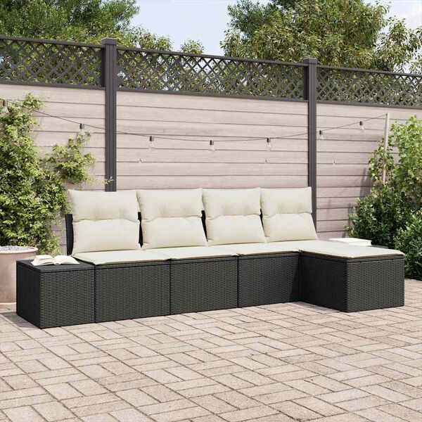 vidaXL Conjunto de Sof&aacute; de Jardim 5 pcs Preto e Creme vime PE