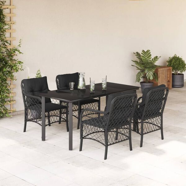 vidaXL 5 pcs conjunto de jantar p/ jardim c/ almofad&otilde;es vime PE preto