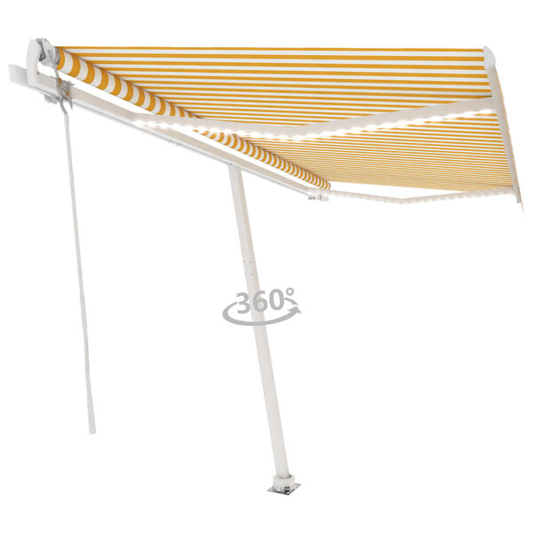 vidaXL Toldo autom&aacute;tico LED e sensor de vento 450x350cm amarelo/branco