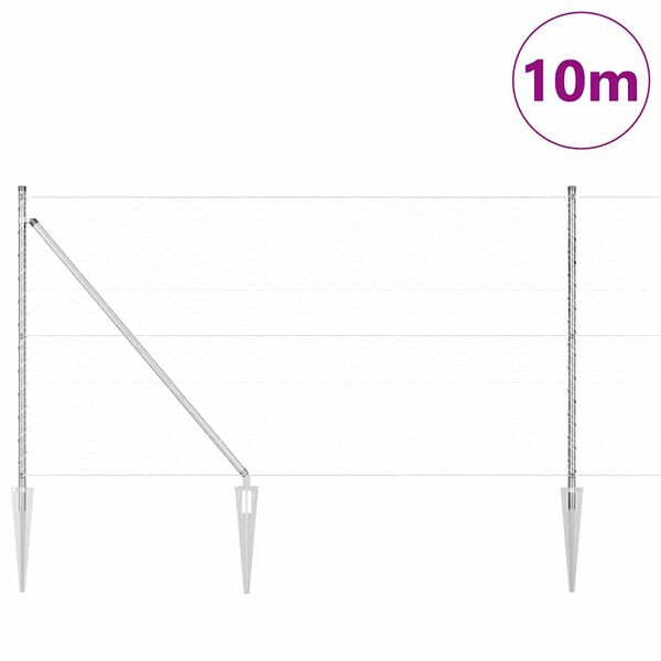 vidaXL Poste de Cerca Prateado 10 x 1 m (malha de 50 mm) A&ccedil;o