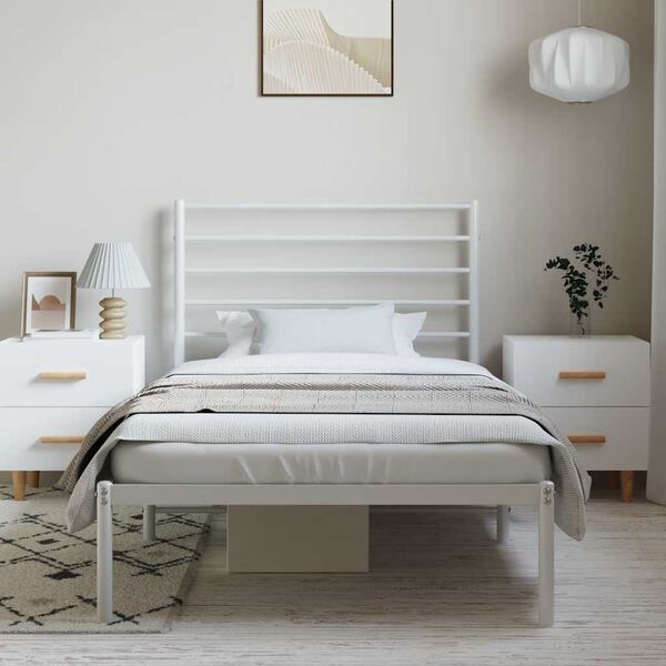 vidaXL Estrutura de cama com cabeceira 100x200 cm metal branco