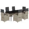 vidaXL 7 pcs conj. jantar p/ jardim c/ almofad&otilde;es vime PE cinza-claro