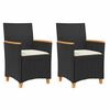 vidaXL Cadeiras de jardim c/ almofad&otilde;es 2 pcs vime PE/madeira preto