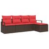vidaXL Conjunto de Sof&aacute;s 5 unid. Marrom e Vermelho vime PE