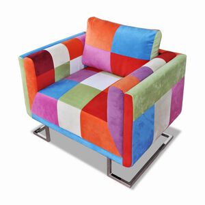 vidaXL Poltrona cubo com p&eacute;s cromados, tecido com design de retalhos
