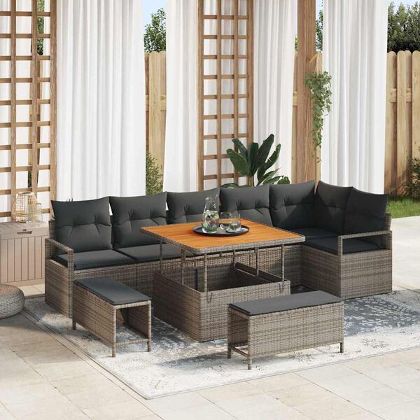 vidaXL Conjunto de Sof&aacute; de Jardim com almofada 9 pcs Cinzeto