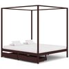 vidaXL Estrutura cama dossel 2 gavetas 180x200cm pinho castanho-escuro