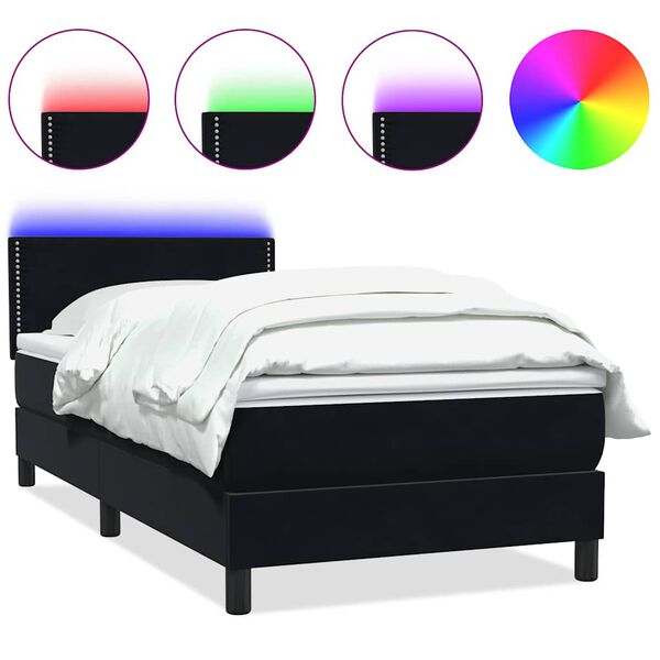 vidaXL Cama box spring c/ colch&atilde;o e LED 100x220 cm veludo preto