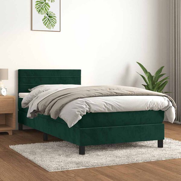 vidaXL Cama com molas/colch&atilde;o 90x190 cm veludo verde-escuro