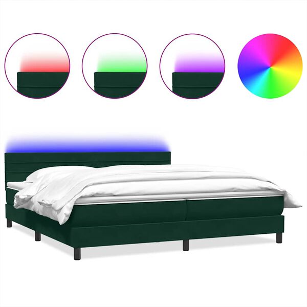 vidaXL Cama box spring c/ colch&atilde;o e LED 180x210 cm veludo verde-escuro
