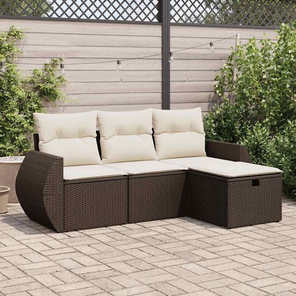 vidaXL 4 pcs conjunto sof&aacute;s de jardim c/ almofad&otilde;es vime PE castanho