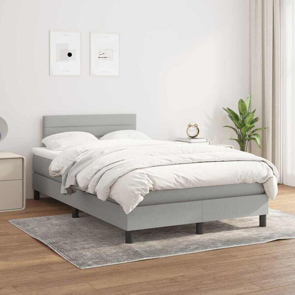 vidaXL Cama boxspring com colch&atilde;o 120x190 cm tecido cinzento-claro