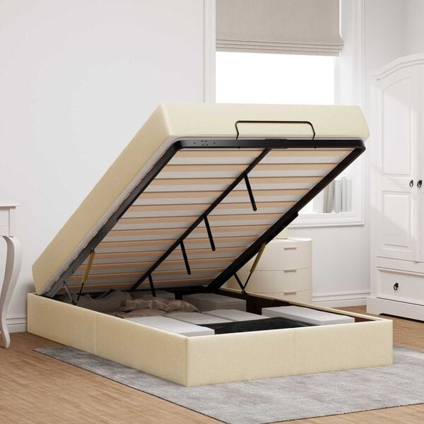 vidaXL Estrutura de cama com colch&atilde;o com colch&atilde;o 2 pcs Creme tecido