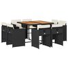 vidaXL 9 pcs conjunto de jantar p/ jardim c/ almofad&otilde;es vime PE preto