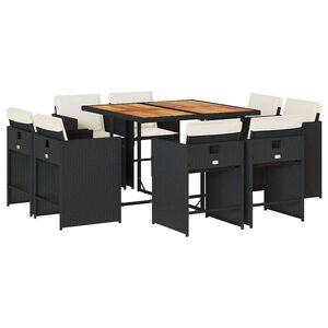 vidaXL 9 pcs conjunto de jantar p/ jardim c/ almofad&otilde;es vime PE preto