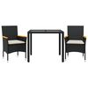 vidaXL 3 pcs conjunto jantar jardim c/ almofad&otilde;es vime PE/vidro preto